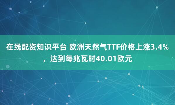 在线配资知识平台 欧洲天然气TTF价格上涨3.4%，达到每兆瓦时40.01欧元